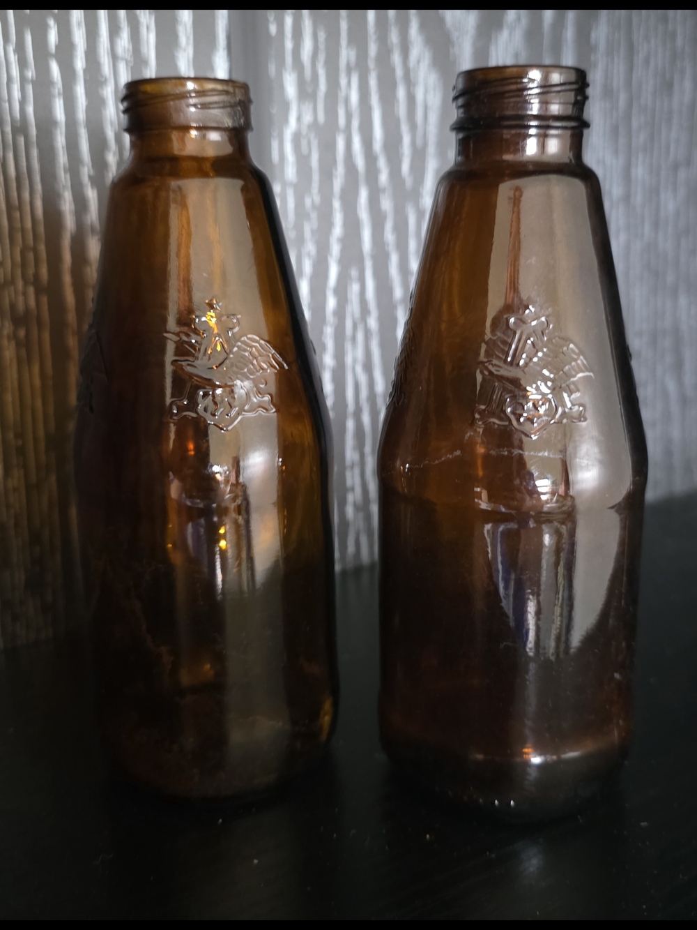70s-80s Pair of Amber Brown Glass Anheuser-Busch Bottles